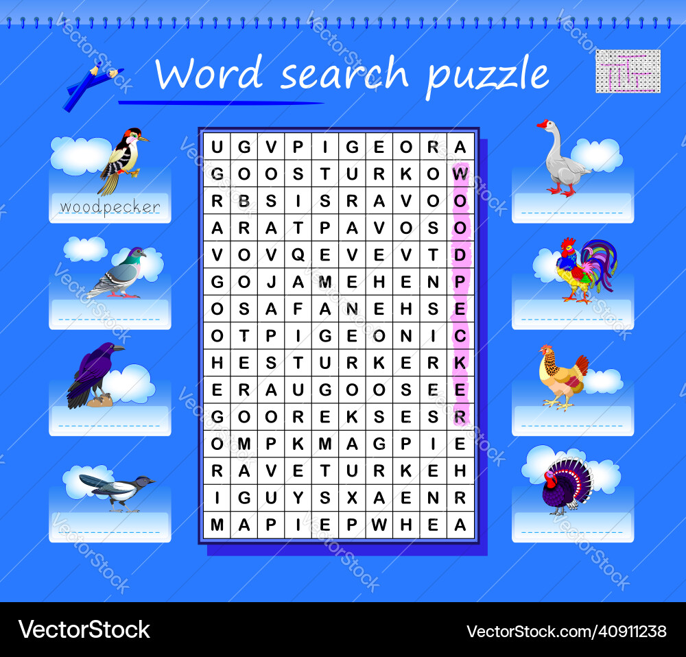 Word search puzzle learn and write english names Word search puzzle learn and write english names vector image