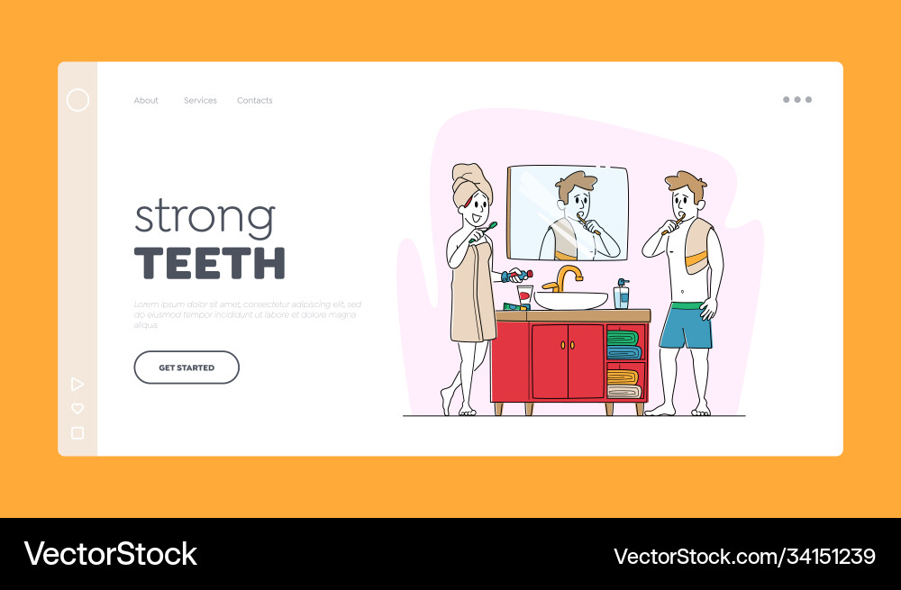 Couple characters toothbrushing procedure routine Couple characters toothbrushing procedure routine Vector Image