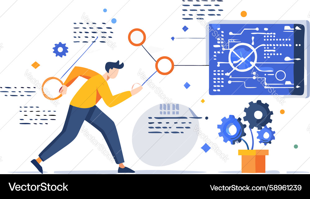 Data analyst working with abstract interface Vector Image