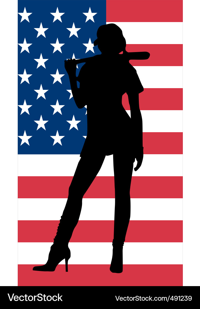Frau Silhouette mit amerikanischer Flagge Vektorbild