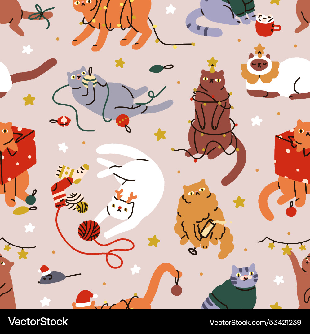 Funny Christmas Cats Pattern Royalty Free Vector Image