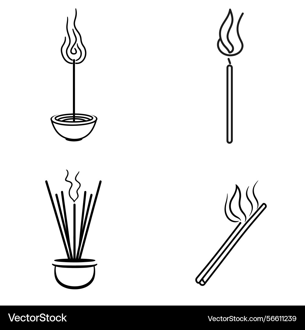 Incense stick line art set with flame Vector Image