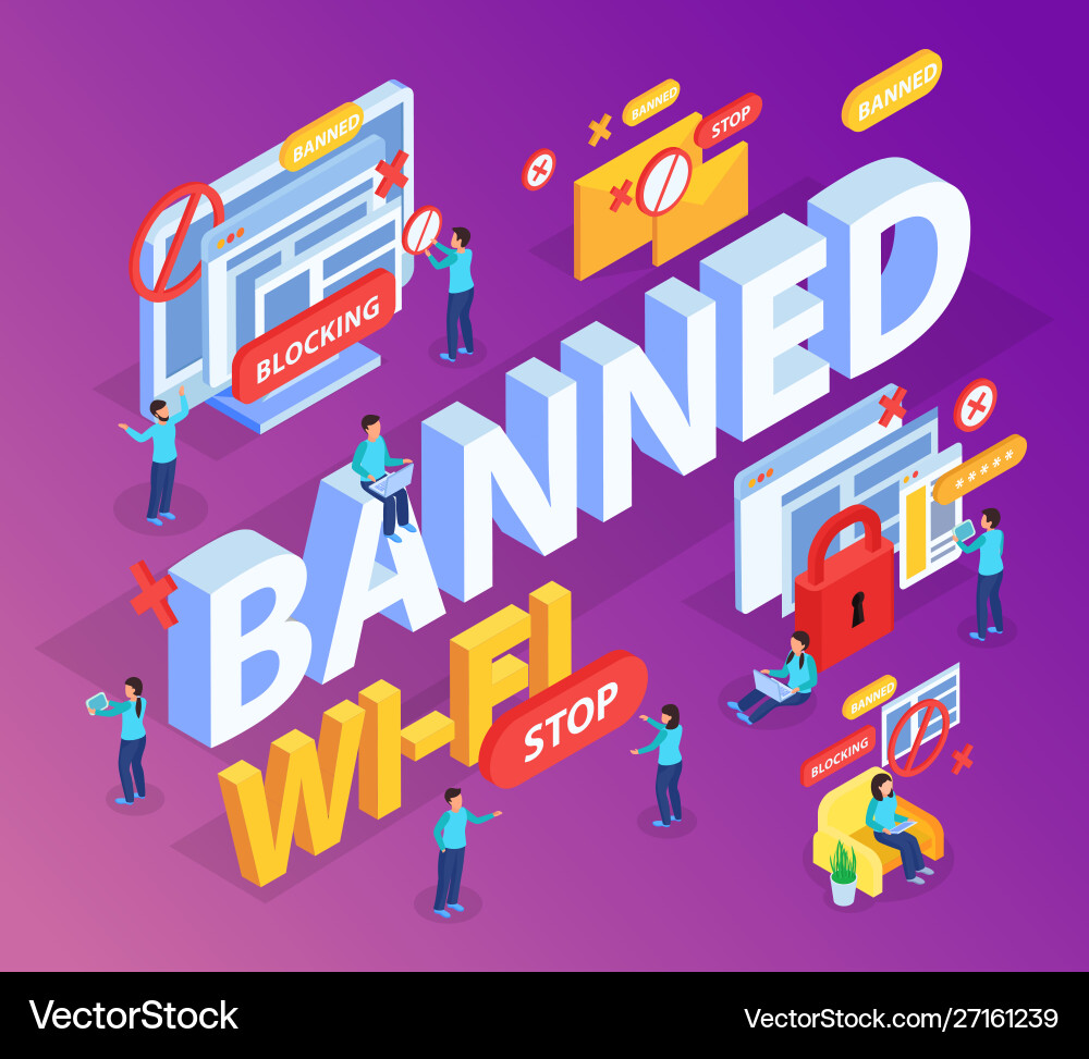 Internet blocking isometric composition vector image