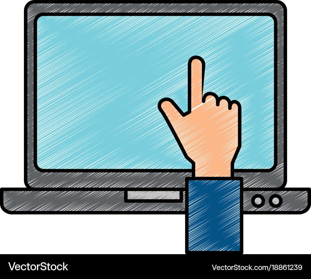 Laptop computer with hand user vector image