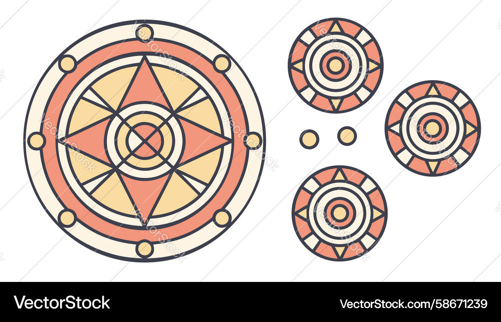 Ornate circular patterns with abstract elements Vector Image