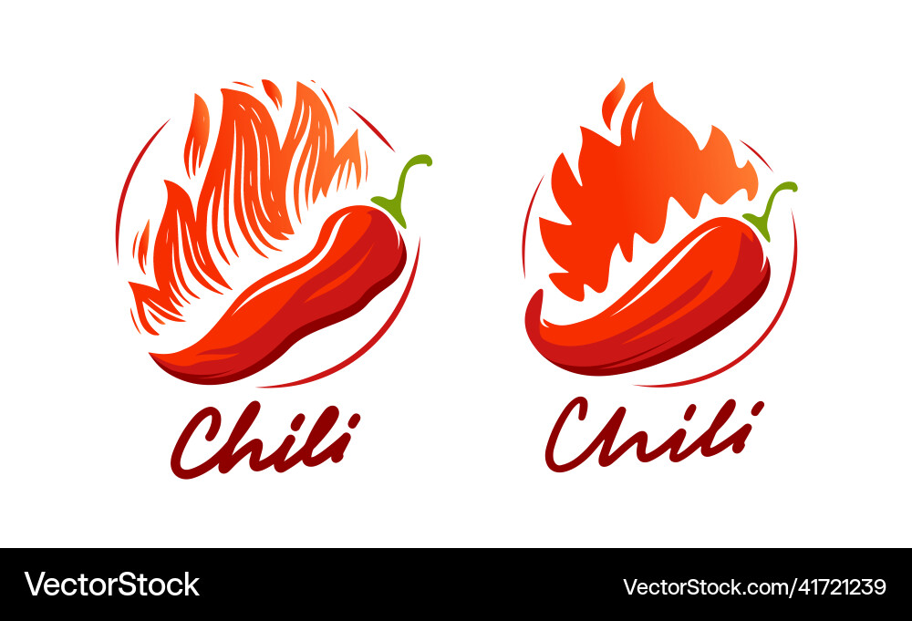 Red chili with flame logo emblem pepper vector image