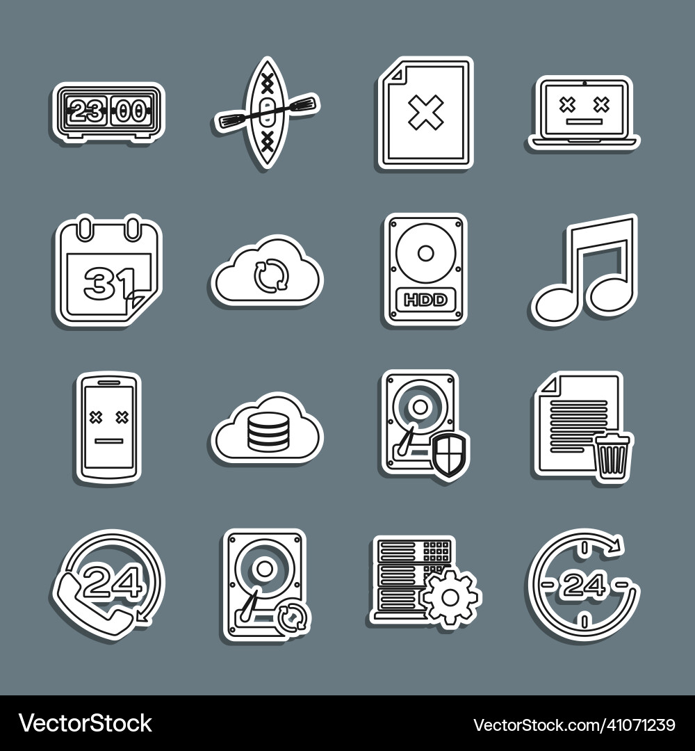 Set line clock 24 hours delete file document Vector Image