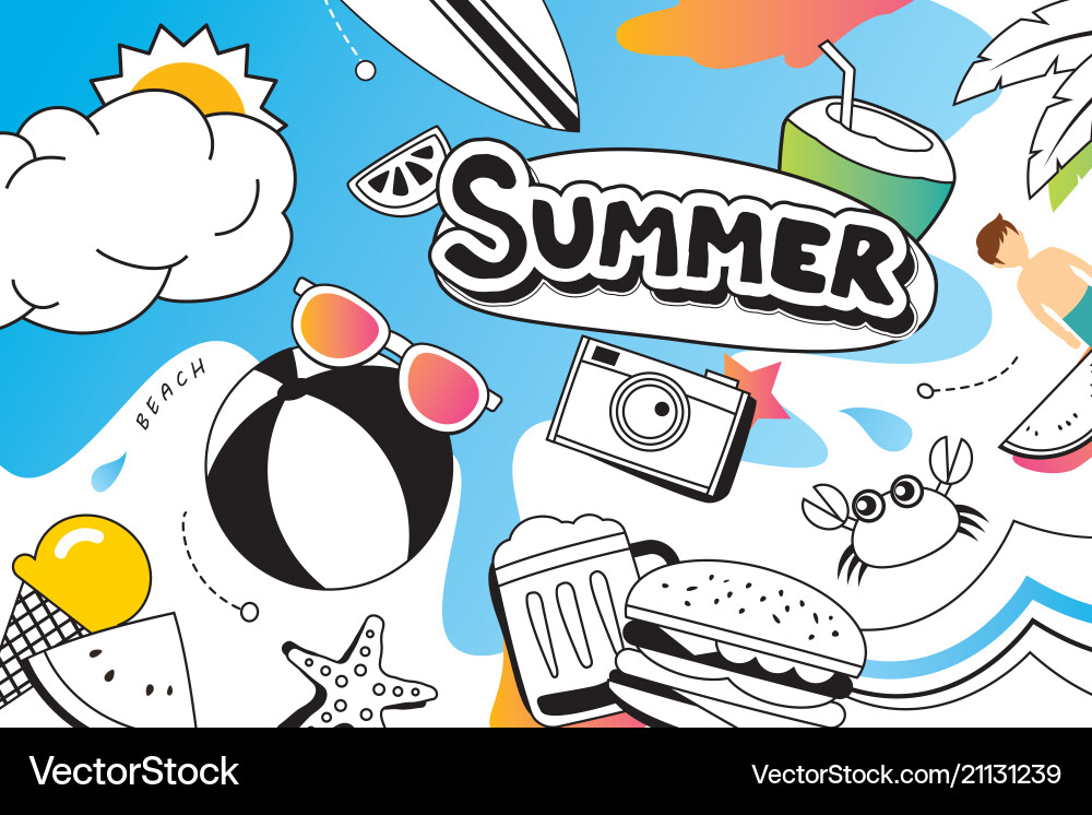 Summer doodle symbol and objects icon design Summer doodle symbol and objects icon design vector image