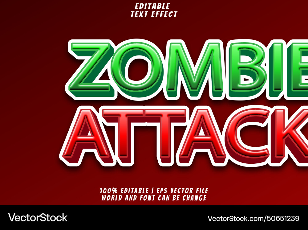 Zombie attack editable text effect 3d emboss Vector Image