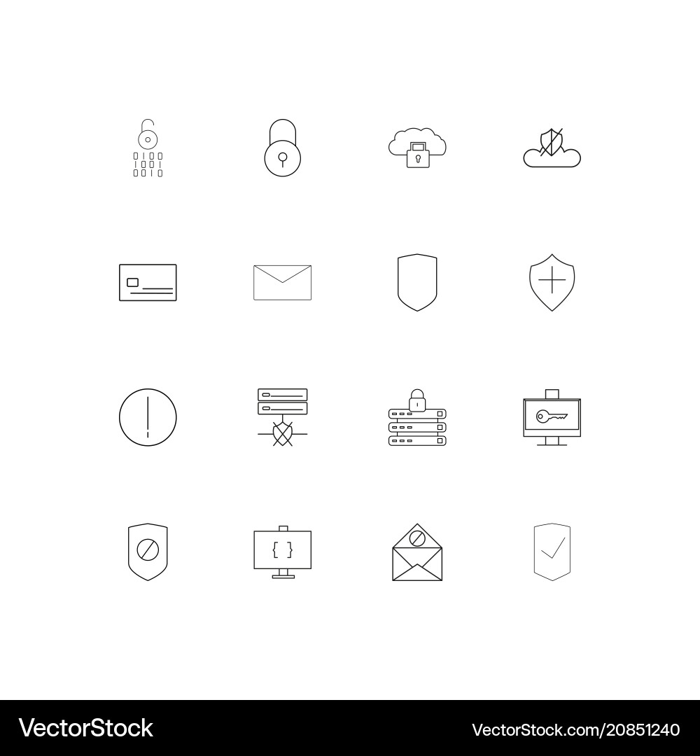 Cyber security linear thin icons set outlined vector image