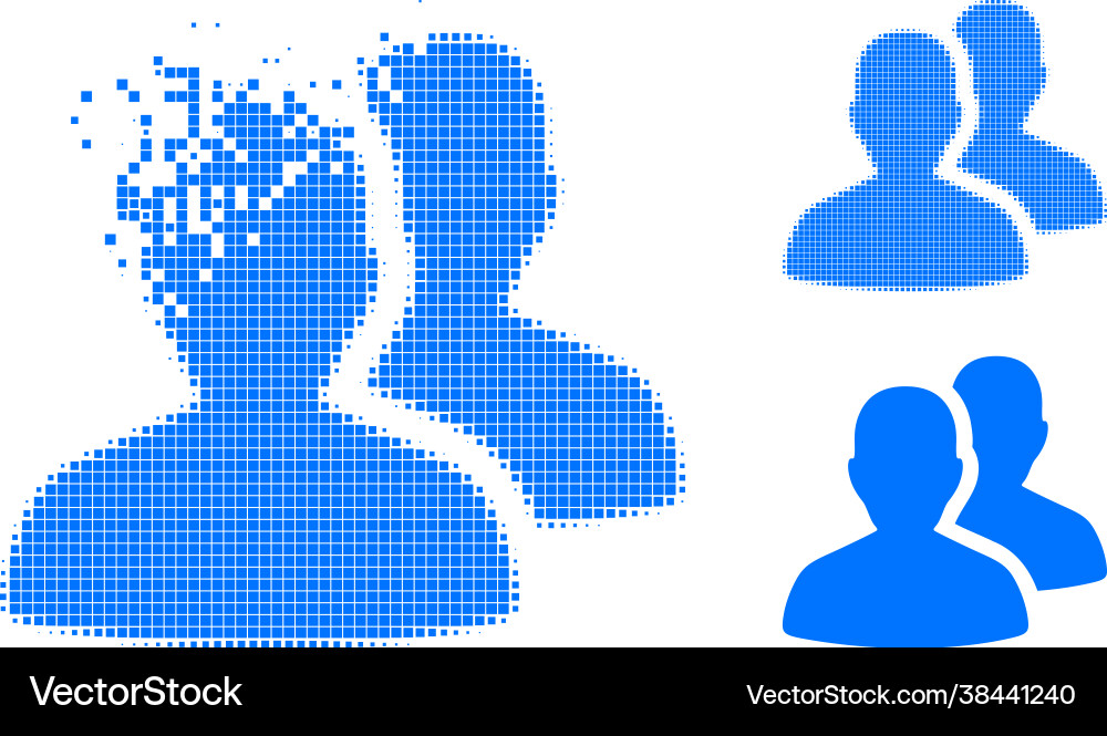 Dissolving pixel users icon with halftone version vector image