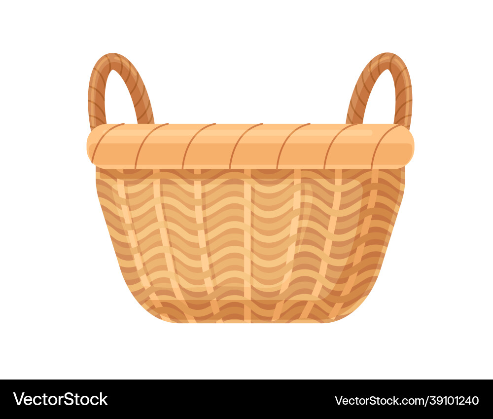 Empty straw basket with two handles realistic vector image