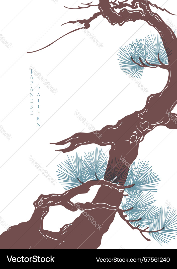 Japanese background with line bonsai tree pattern vector image