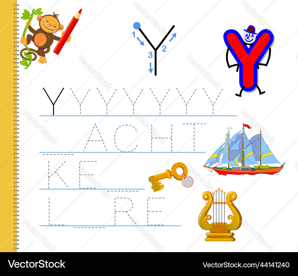 Learn to trace letter y study english words Learn to trace letter y study english words vector image