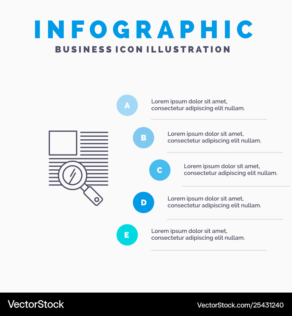 Line text zoom reading icon with 5 steps vector image