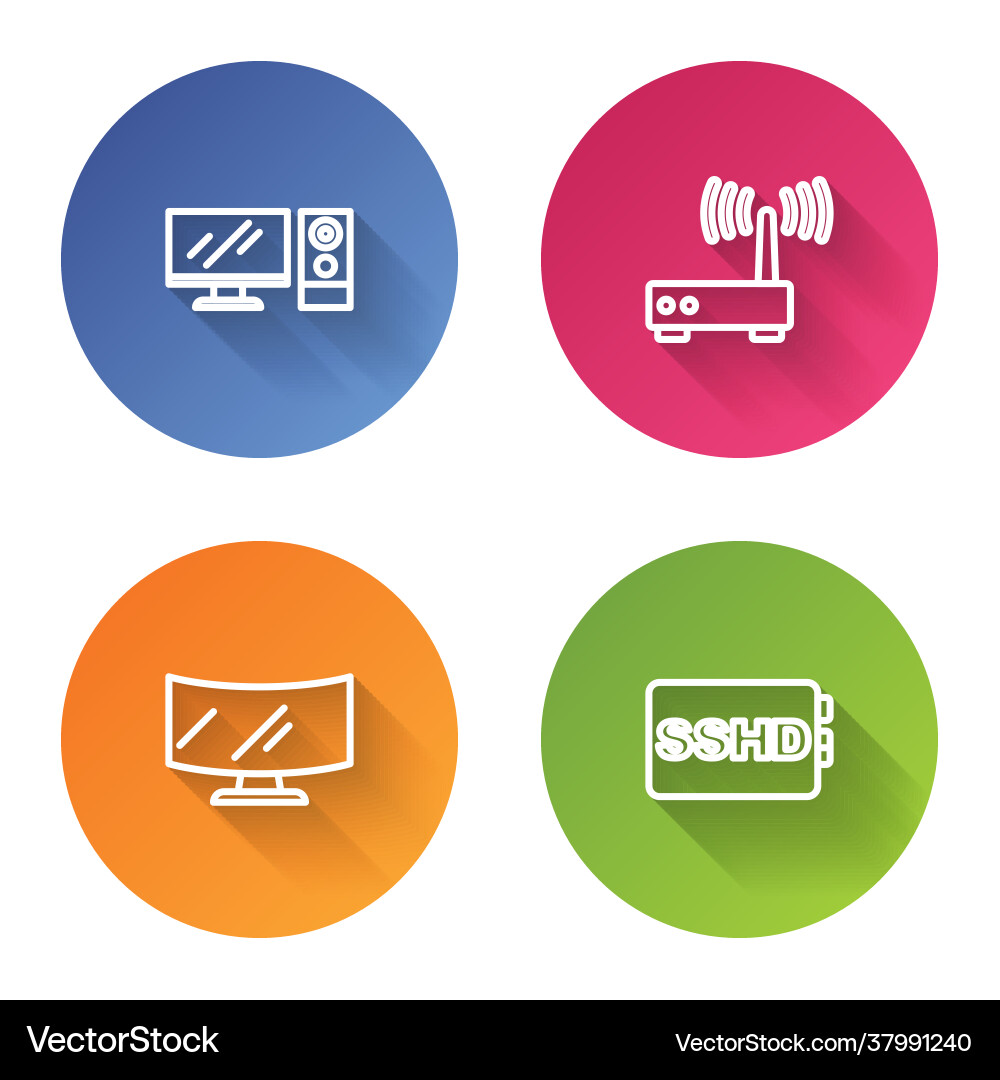 Set line computer monitor router and wi-fi signal Set line computer monitor router and wi-fi signal vector image