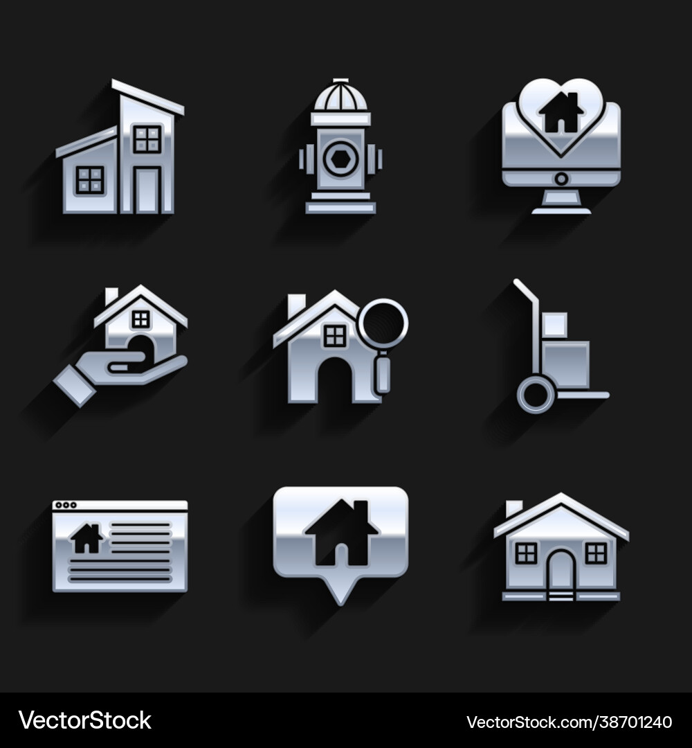 Set search house map pointer with hand Set search house map pointer with hand vector image