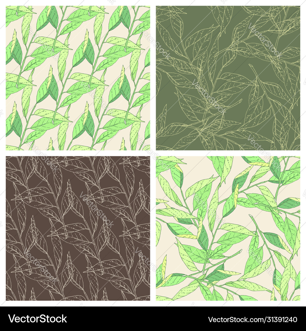 Tree branch seamless patterns set vector image