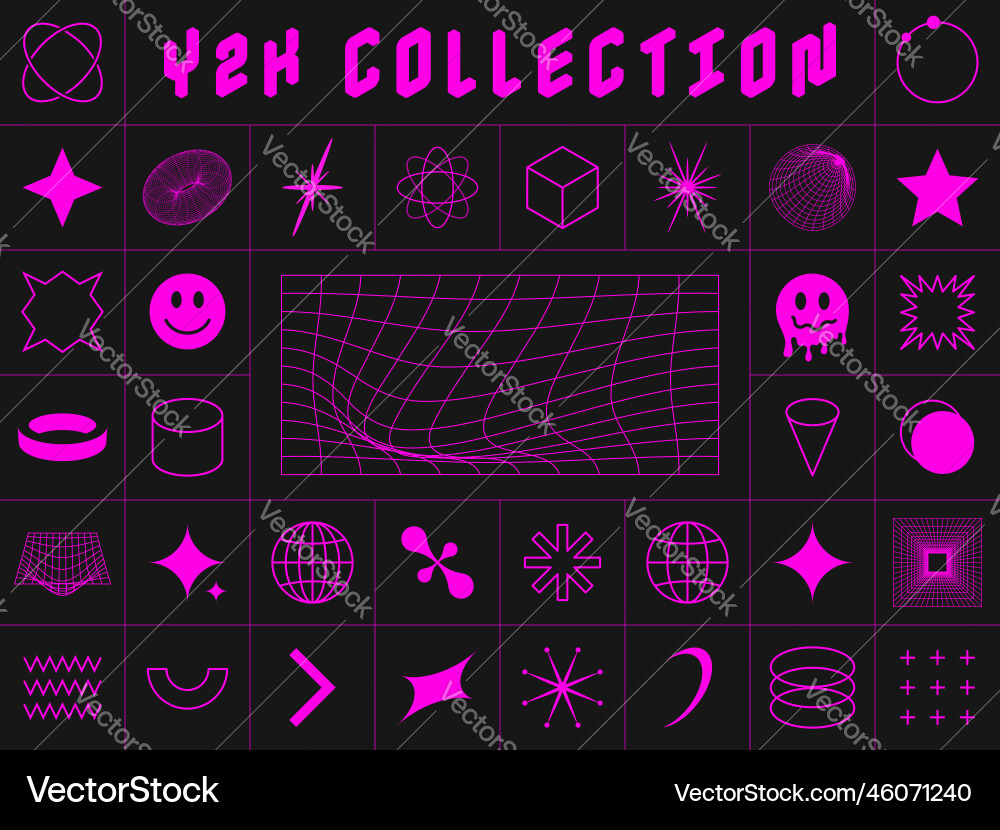 Y2k style symbols and design elements collection Y2k style symbols and design elements collection vector image
