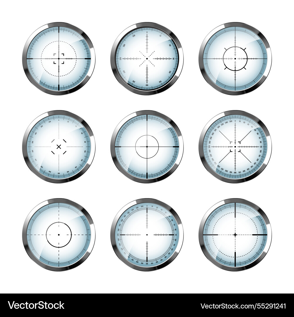 Chrome weapon sights sniper rifle optical scopes Chrome weapon sights sniper rifle optical scopes vector image