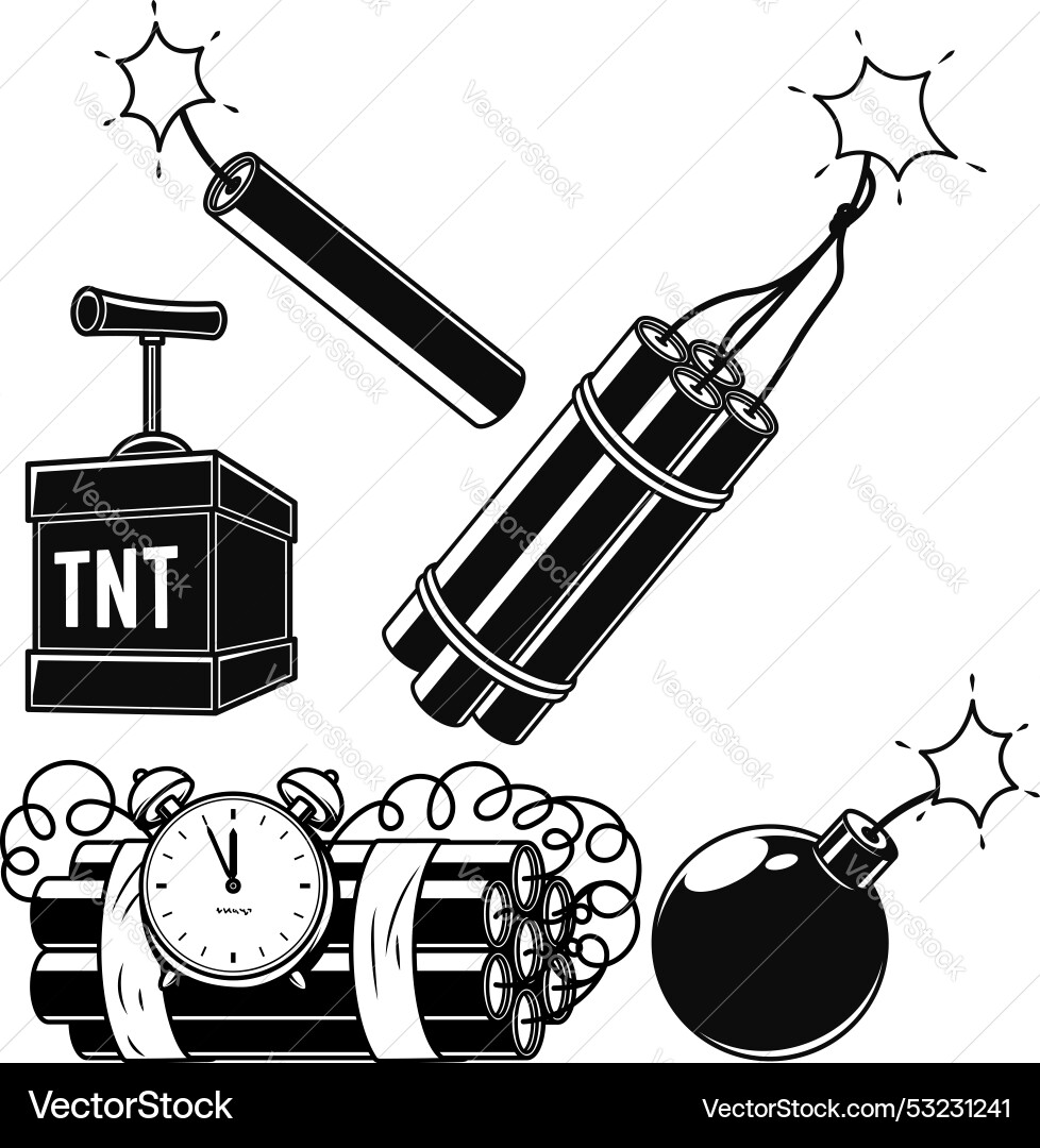 Dynamite bomb tnt fire set cartoon explosive fuse Vector Image