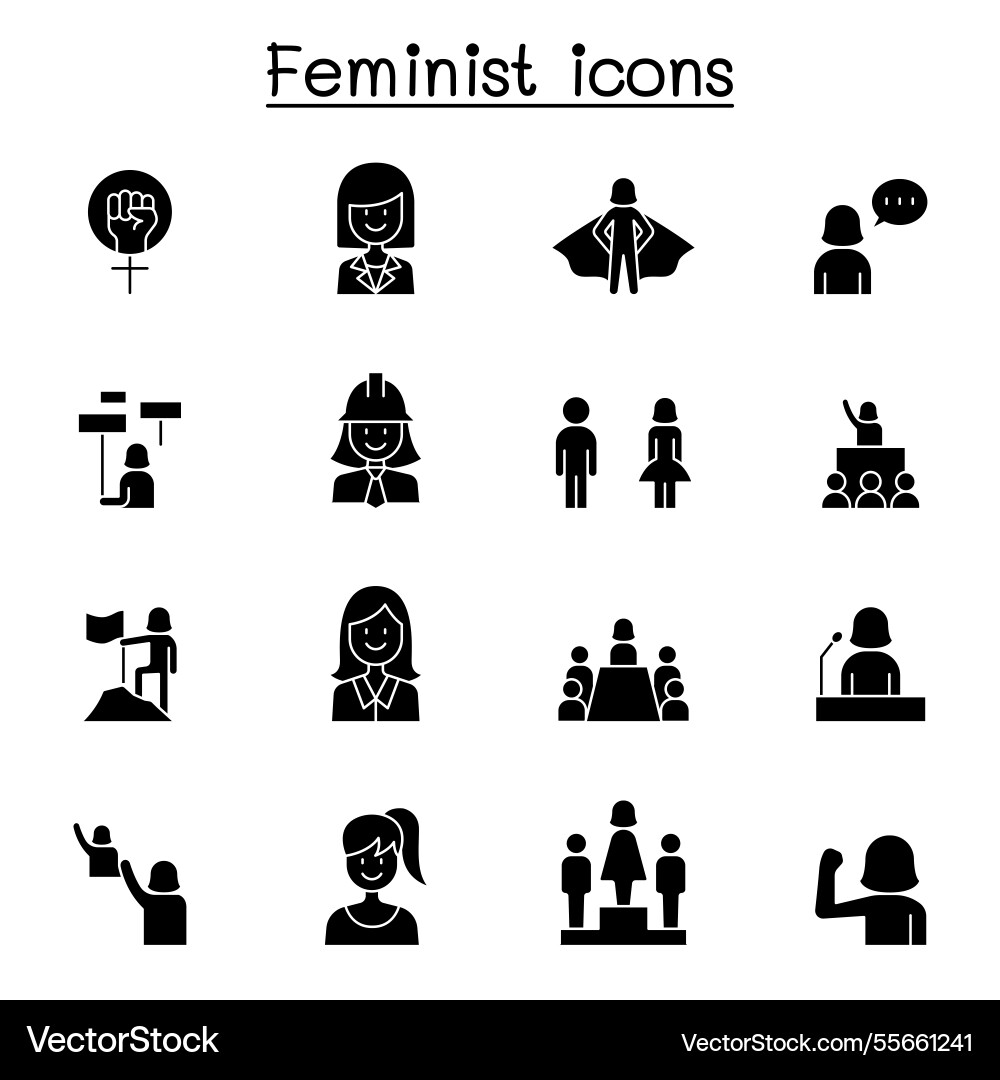 Female woman feminist women day icon set in glyph Female woman feminist women day icon set in glyph vector image