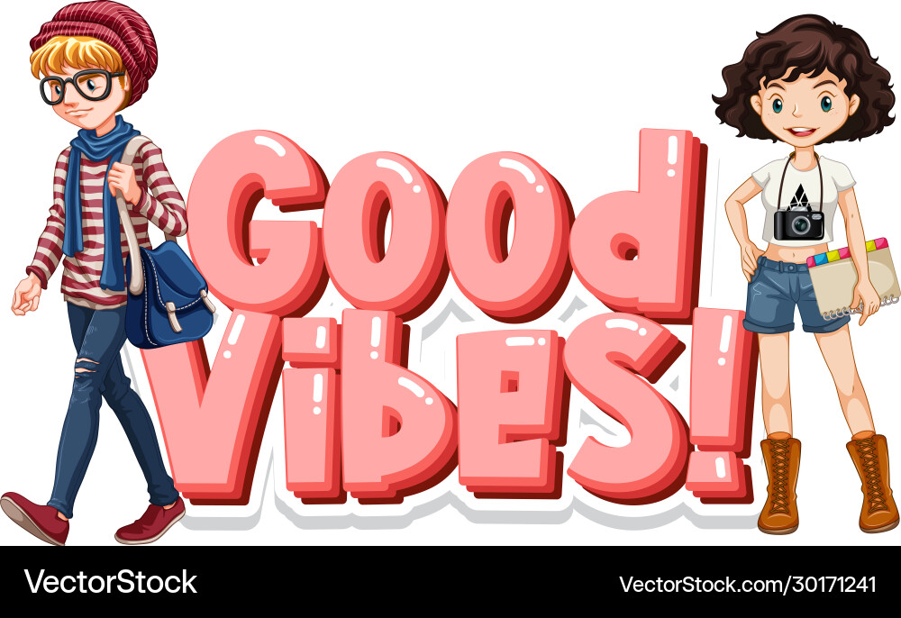 Font design for word good vibes with happy Font design for word good vibes with happy vector image