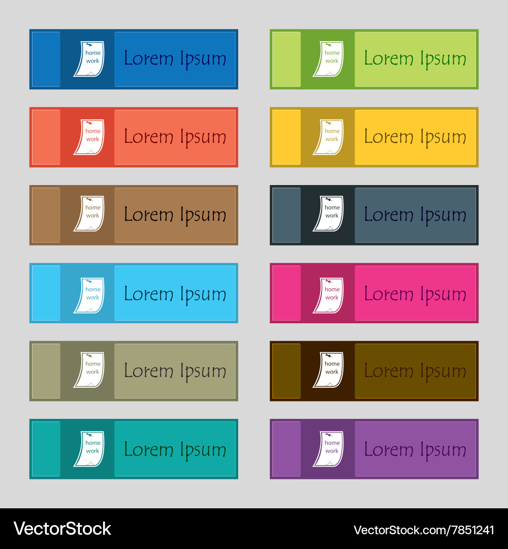 Homework icon sign set of twelve rectangular Vector Image