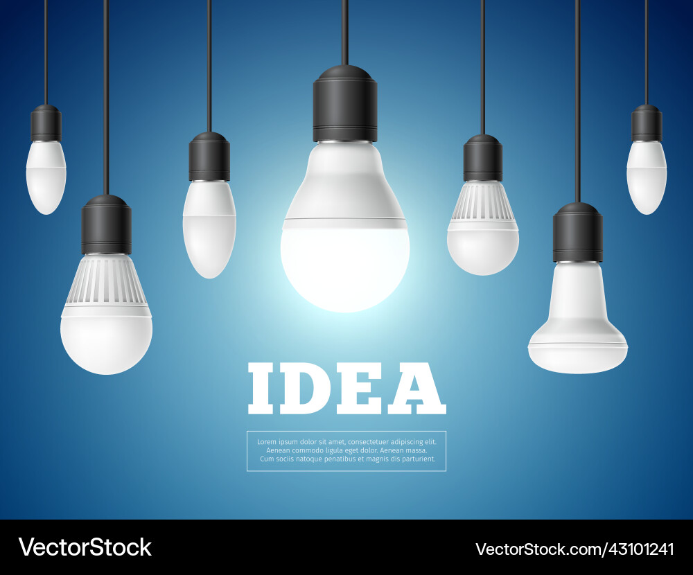 Idea light bulb realistic modern interior lamps vector image