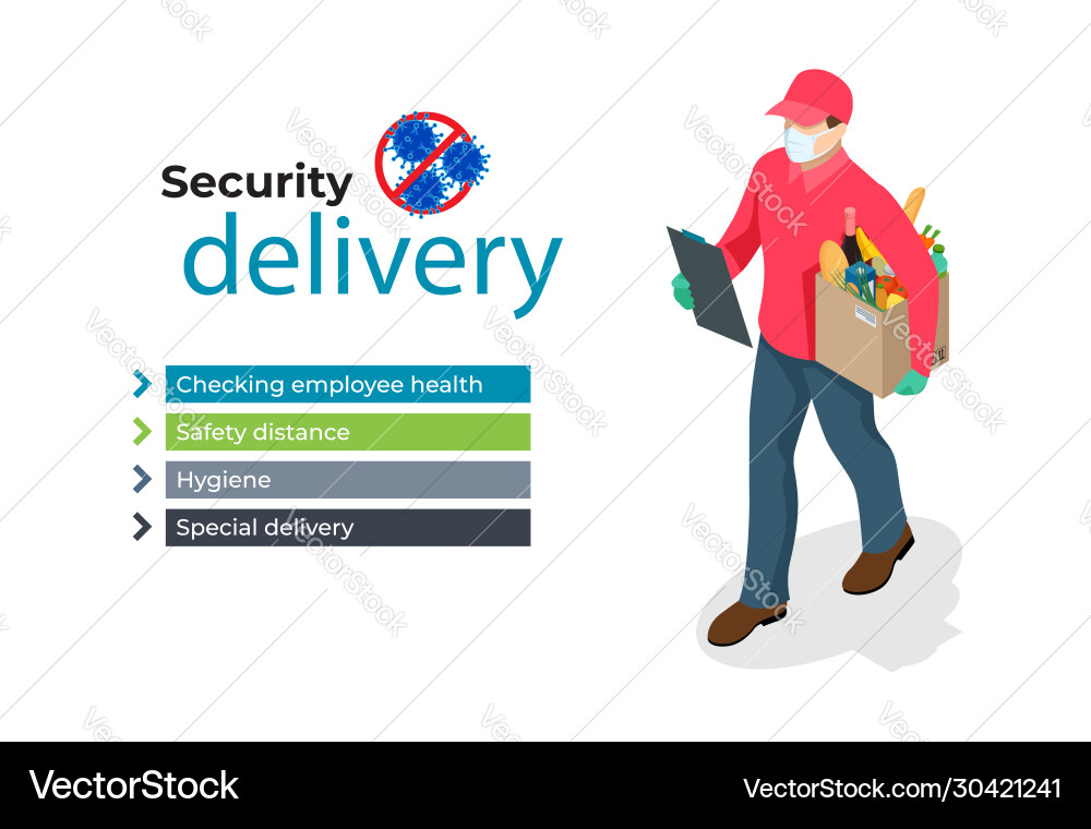 Isometric delivery man or courier in a medical Isometric delivery man or courier in a medical vector image