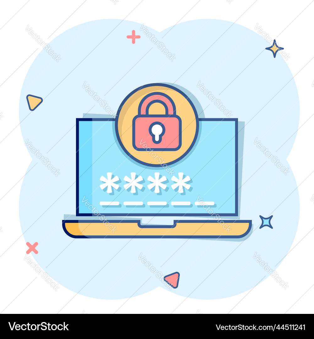 Laptop with password icon in comic style computer vector image