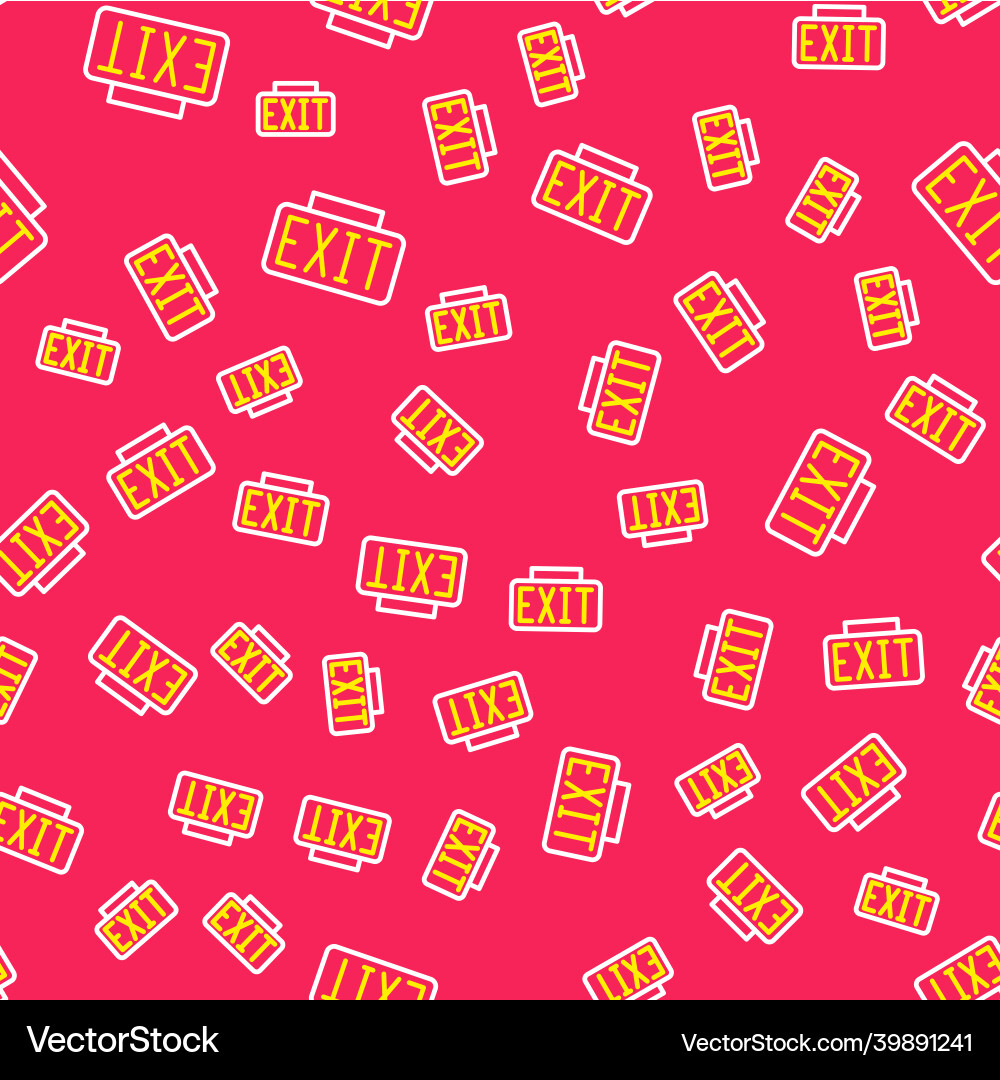 Line exit icon isolated seamless pattern on red Vector Image