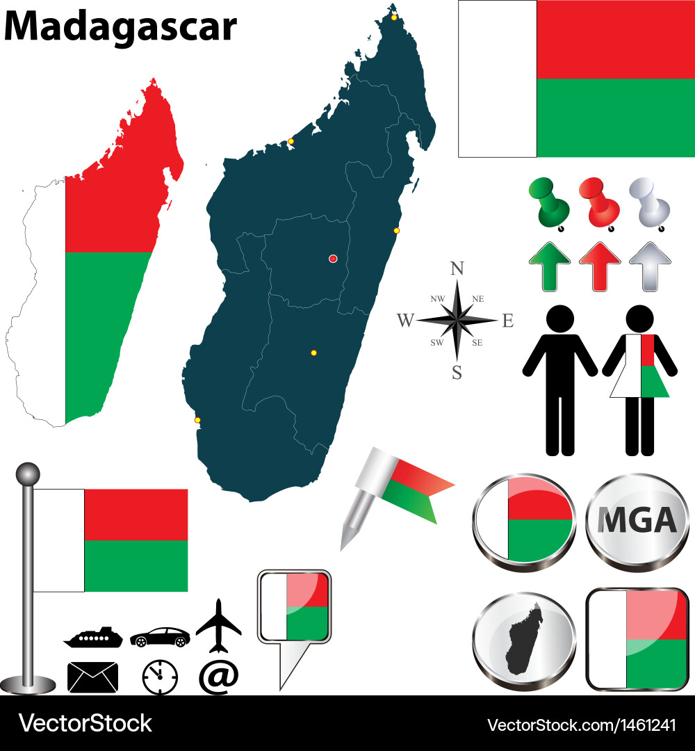 Madagascar Map with Borders & Flags vector image