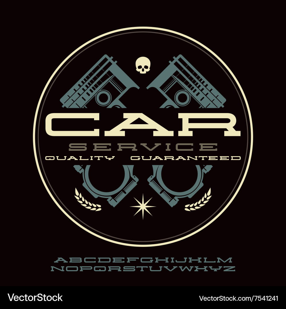 Racing Font with Service Emblem Vector Image