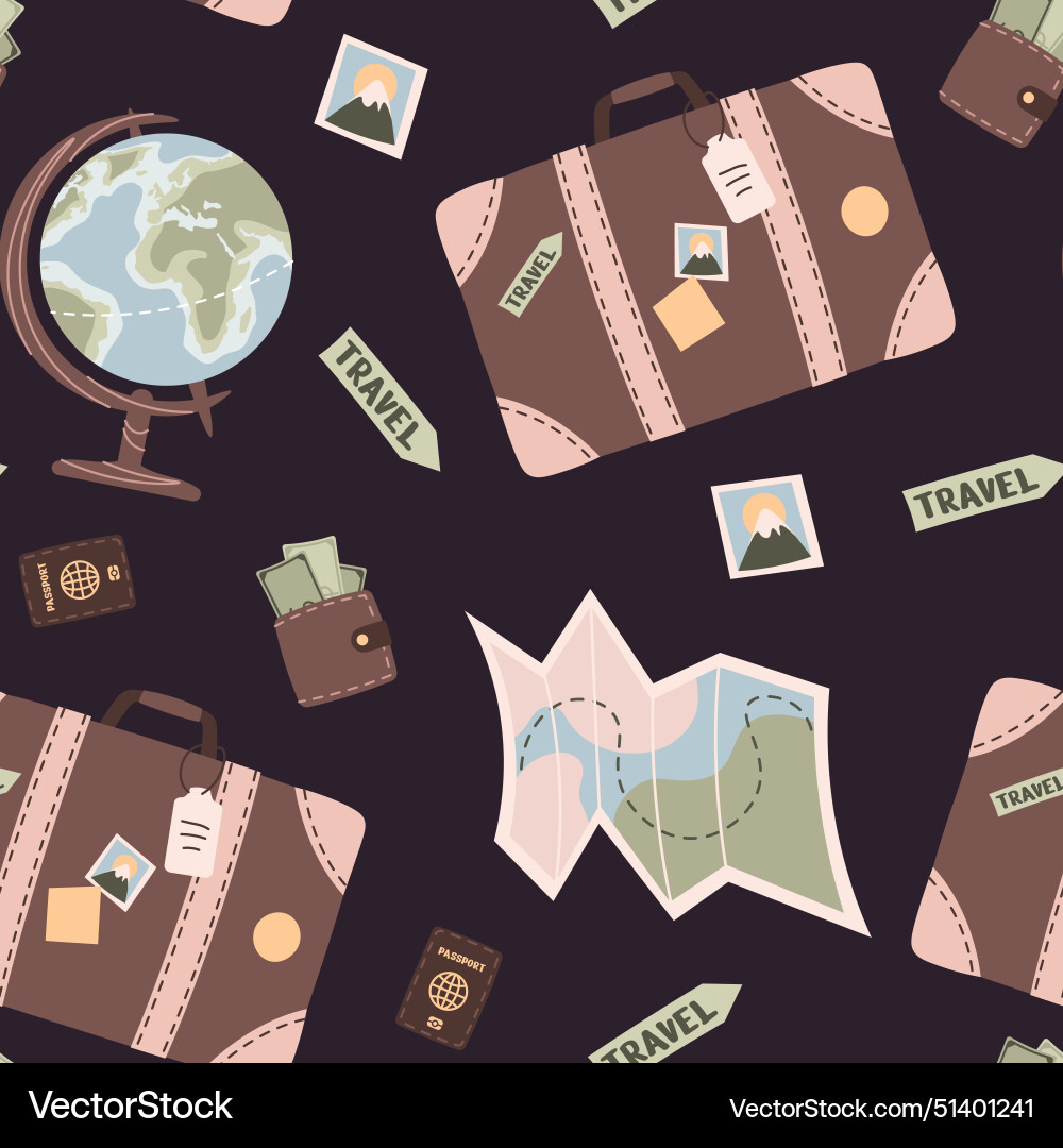 Seamless pattern with travel items endless Seamless pattern with travel items endless vector image