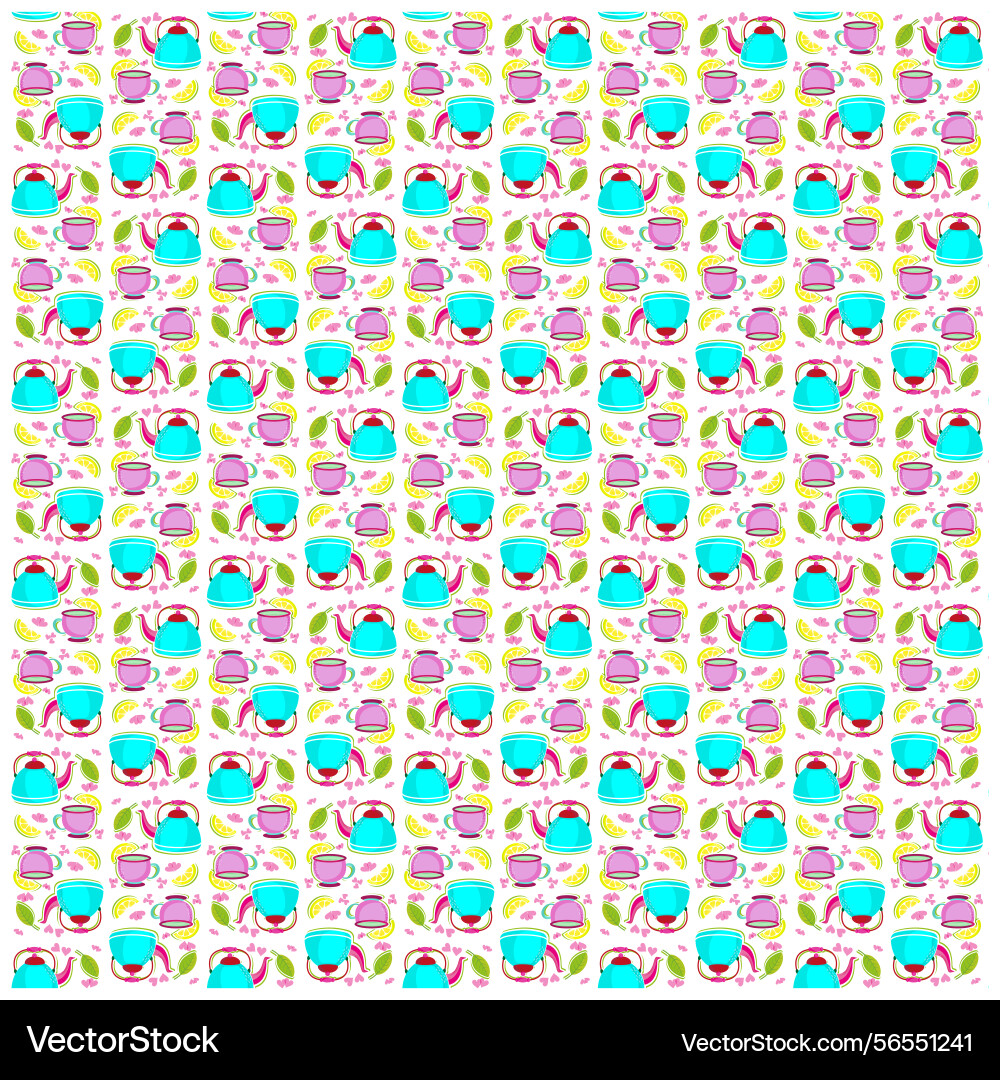 Teapot pattern background teacup seamless design Teapot pattern background teacup seamless design vector image