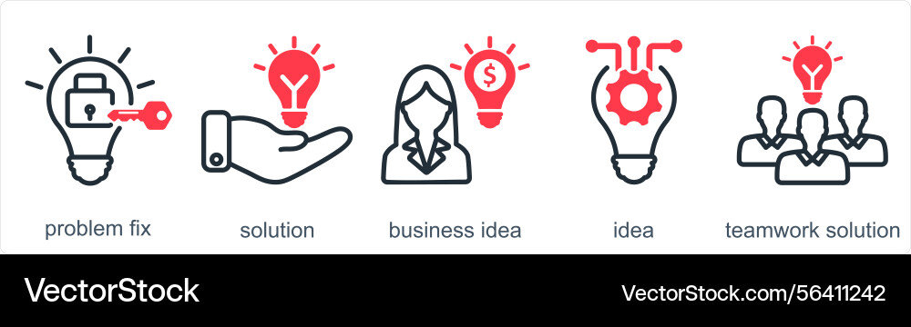 A set of 5 business icons as problem fix solution vector image