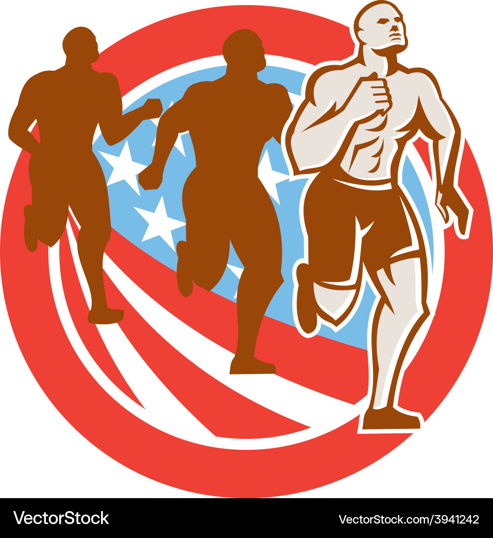 American crossfit runners usa flag circle retro vector image