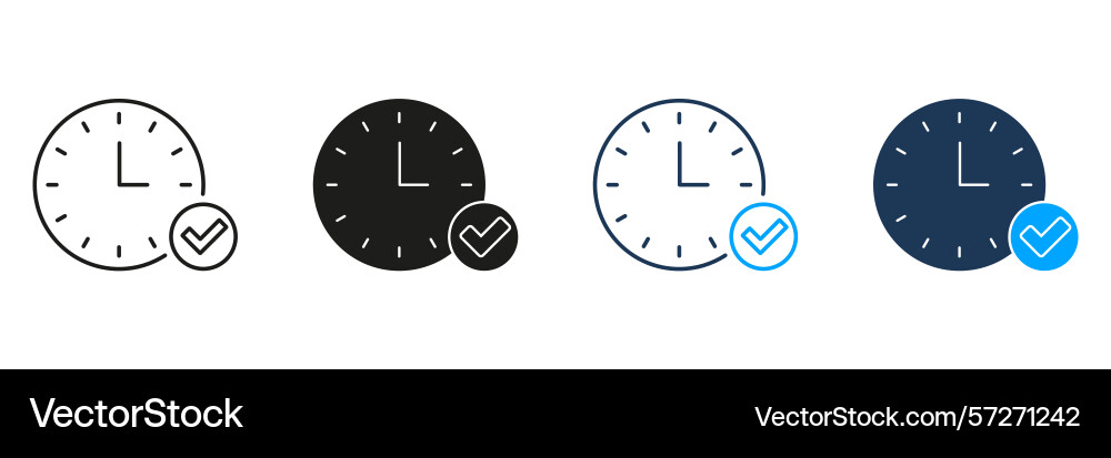 Clock with checkmark line and solid icon set time vector image