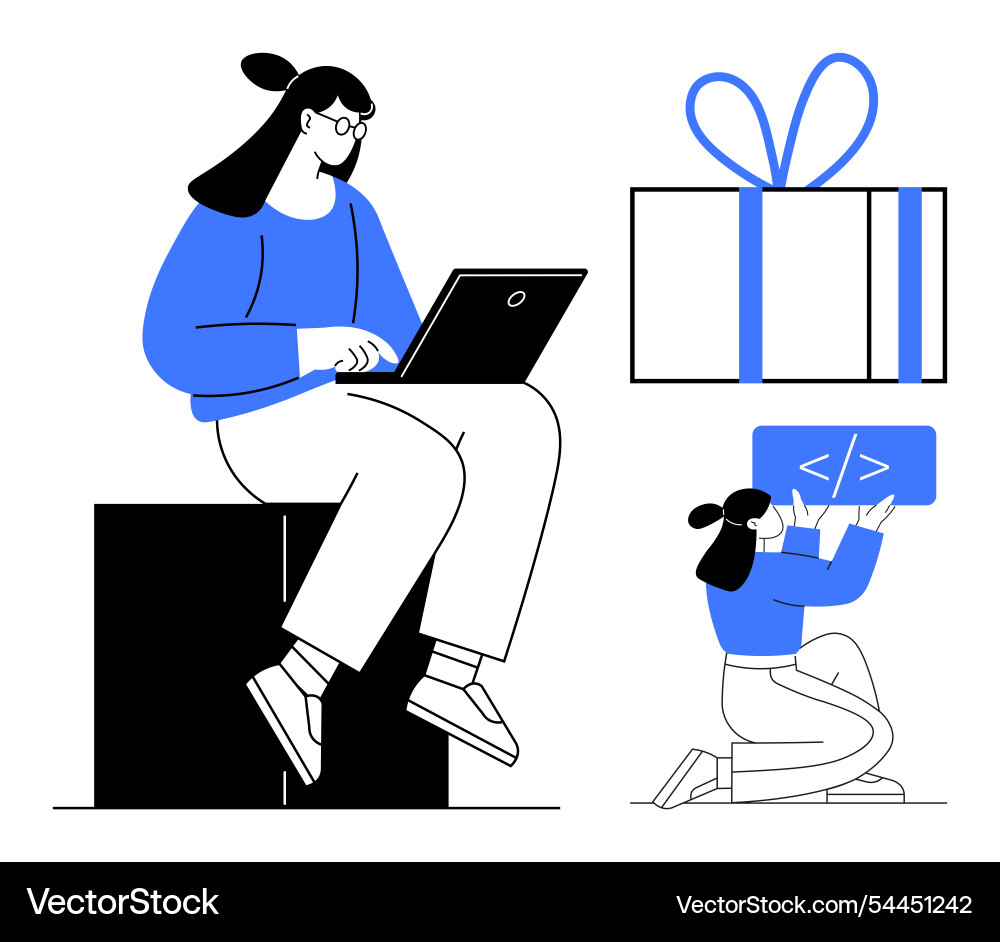 Female coders engaged in programming and team Vector Image
