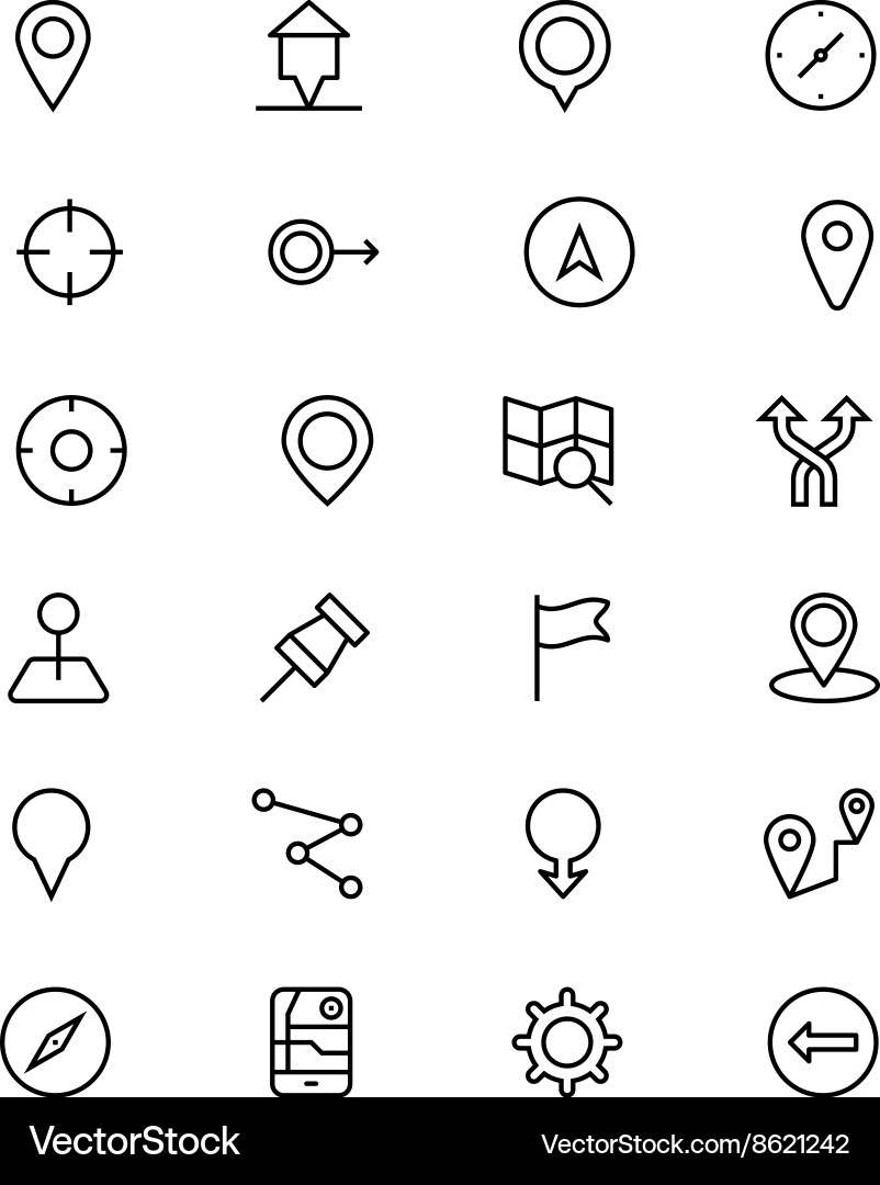 Navigation Line Icons - Location & Direction vector image