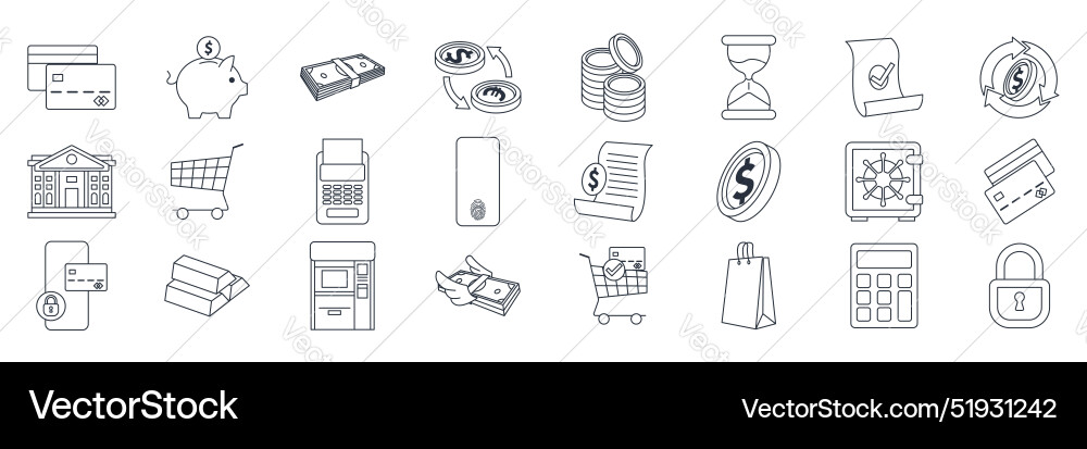 Payment icons set included as atm machine Vector Image
