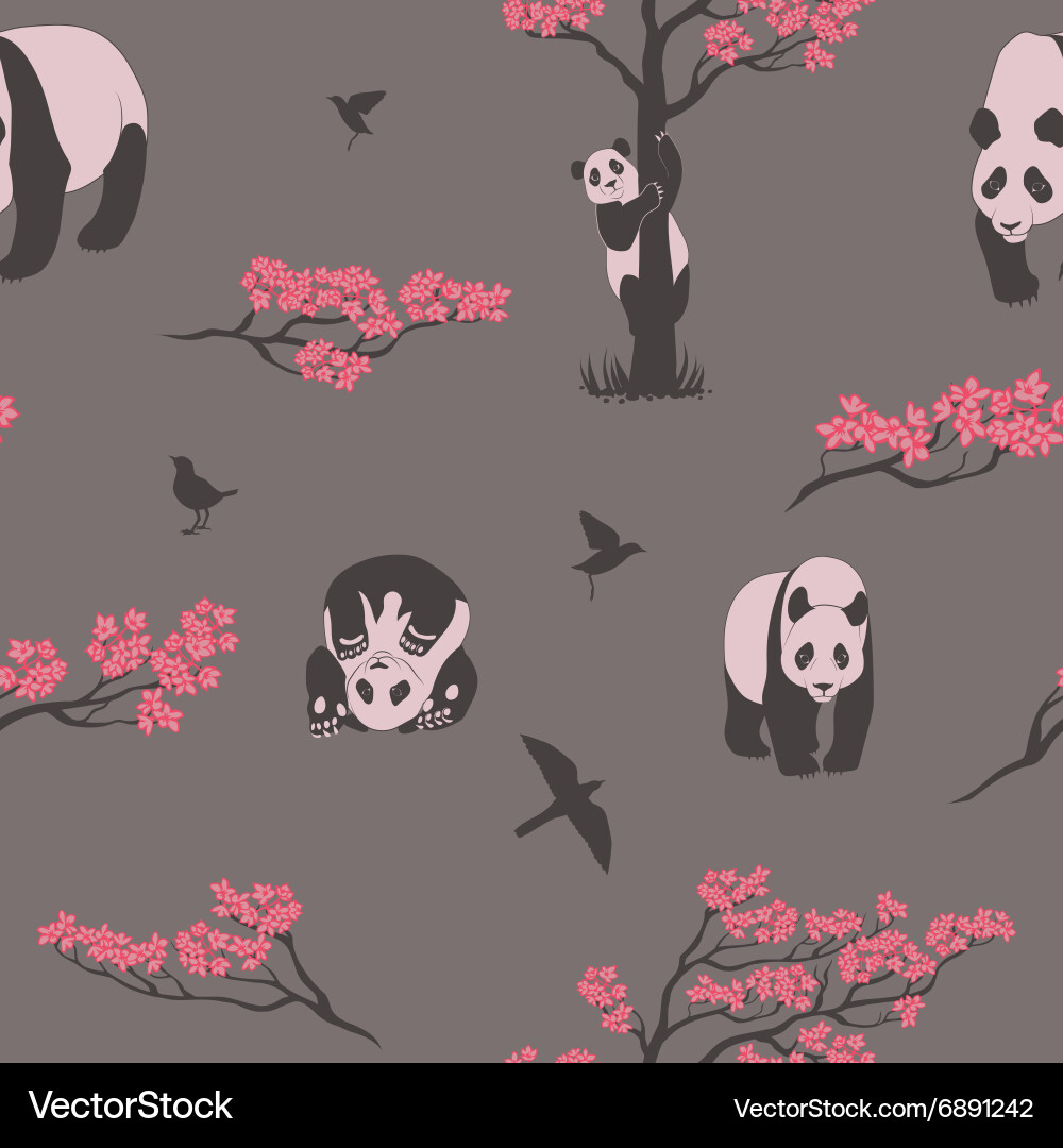 Seamless pattern of sakura tree and panda vector image