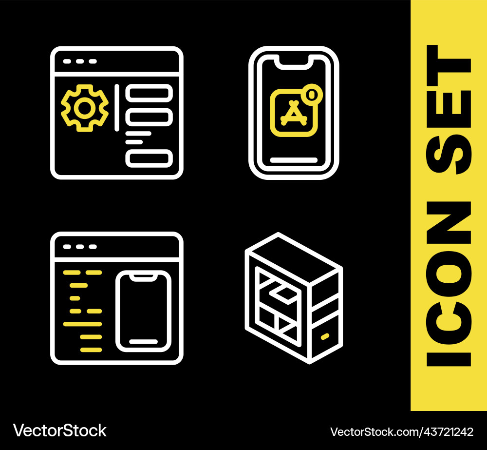 Set line mobile apps computer software Set line mobile apps computer software vector image