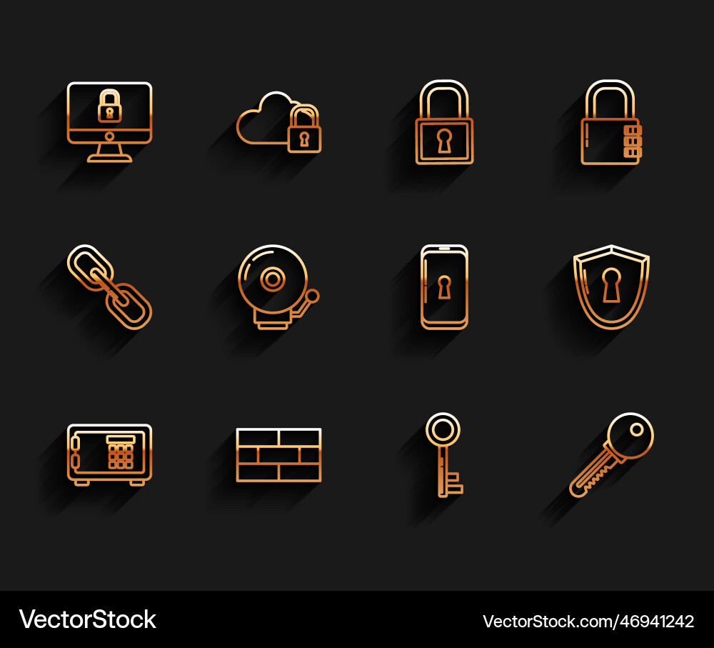 Set line safe bricks lock on computer monitor Set line safe bricks lock on computer monitor vector image