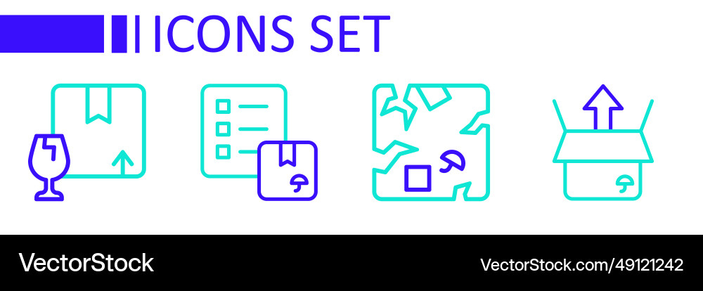 Set line unboxing broken cardboard verification vector image