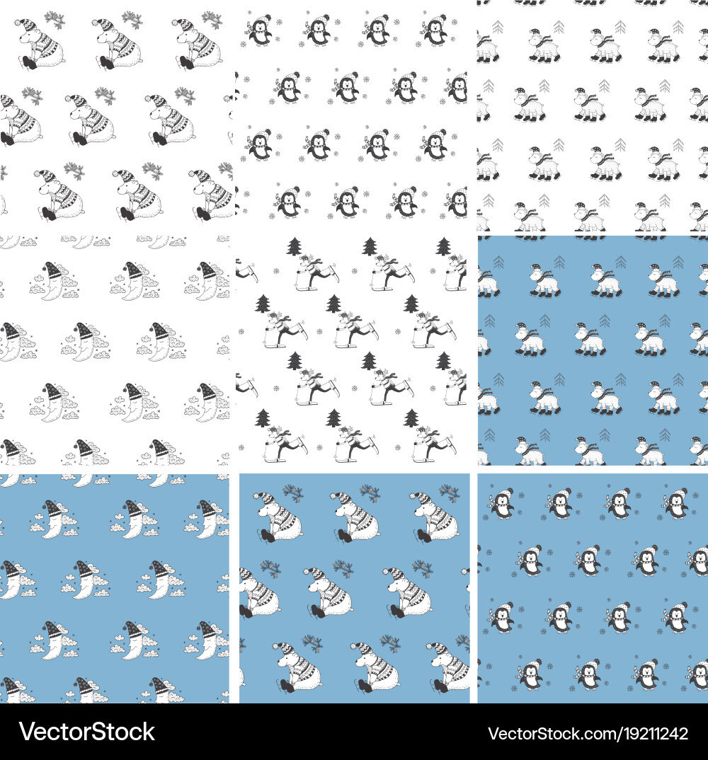 Set of winter seamless patterns Vector Image