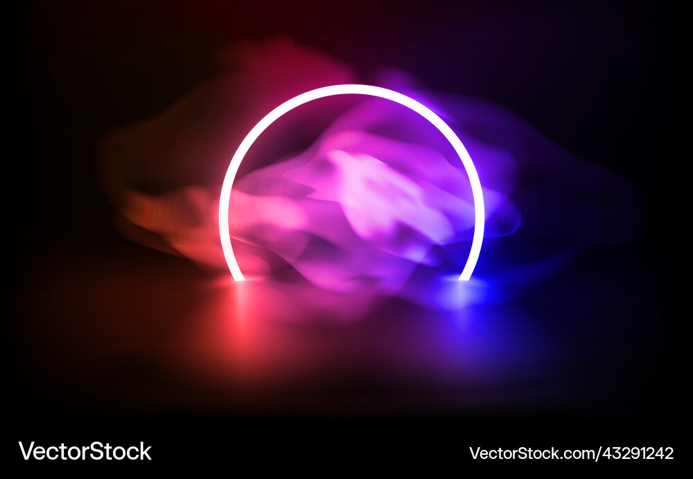 Show case with vivid neon arc and clouds 3d Show case with vivid neon arc and clouds 3d vector image