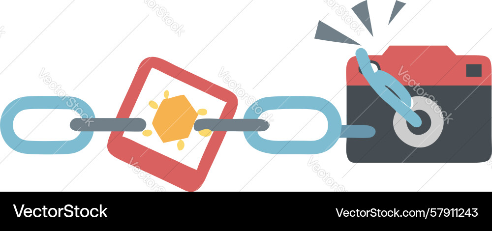Broken chain link with camera and padlock data Vector Image