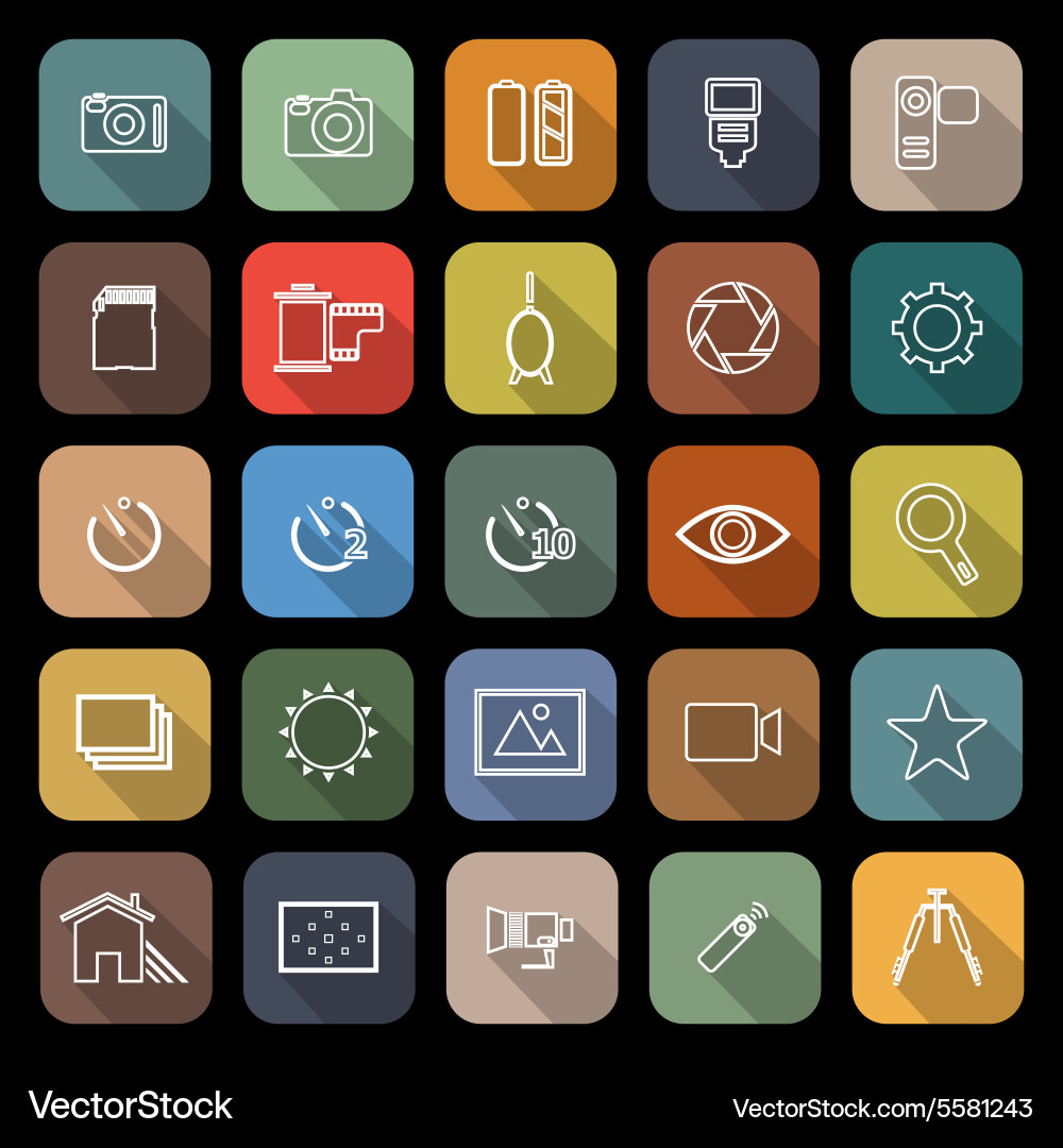 Camera line icons with long shadow vector image